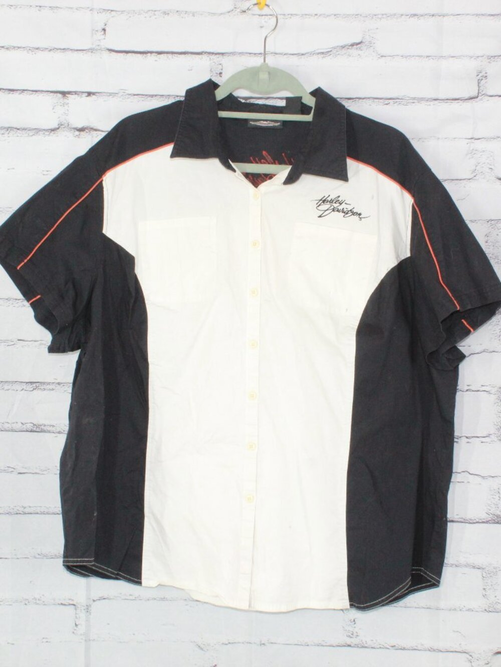 Harley Davidson Women's Button up Shirt White Black Embroidered Logo Biker 3X